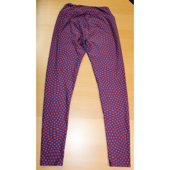 Womens Juniors Lularoe High Waist leggings OS One Size Diamond Print Red / Blue - Picture 4 of 6